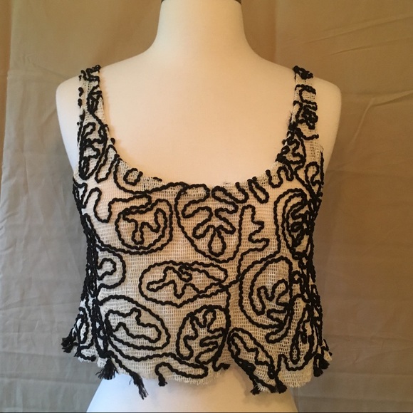 Zara Tops - NWT Zara Trafaluc Mesh Yarn Embellished Crop Top S